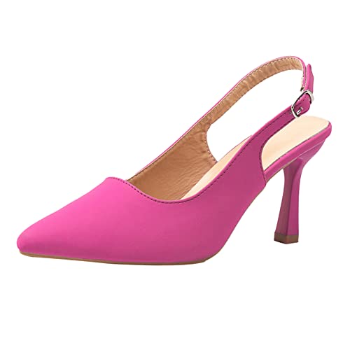 Damen High Heel Slingpumps Spitz Zehen Satin Stiletto Pumps Slingback High Heel Absatzschuhe Zoll Slip-On StöCkelschuhe FüR Party Hochzeit, Abschlussfeier Hohe Schuhe Mit Pfennigabsatz Rosa von vejtmcc