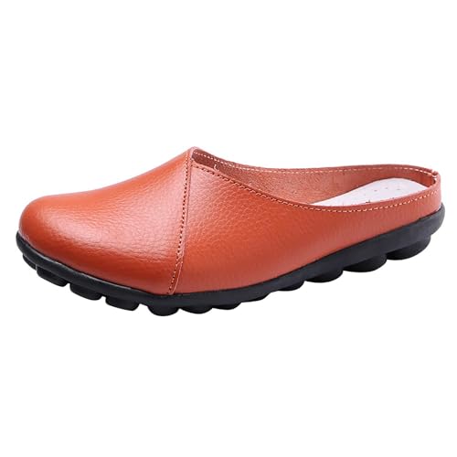 Damen Loafer Slip-On Lederschuhe Offener RüCken Mule Casual Flache Schuhe Bequeme Sommer Slipper Atmungsaktiv & Leicht Plateau Slippers, Freizeit Strandschuhe, Geschlossene Sandalen von vejtmcc