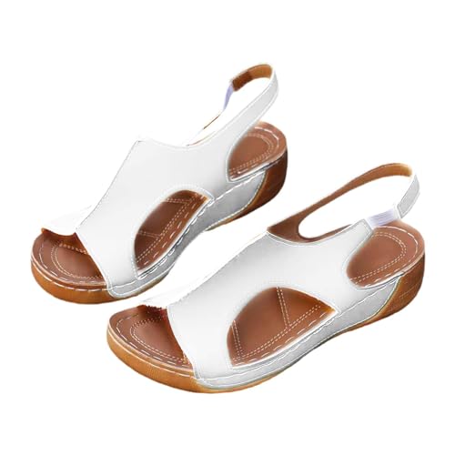 Damen OrthopäDische Sandalen Vintage Keilabsatz Sandaletten Sommer Peep Toe Hausschuhe, Leder RöMische Sandals Plateau Sport Sandals, Elegante Plateausohle Slippers Strandsandalen von vejtmcc