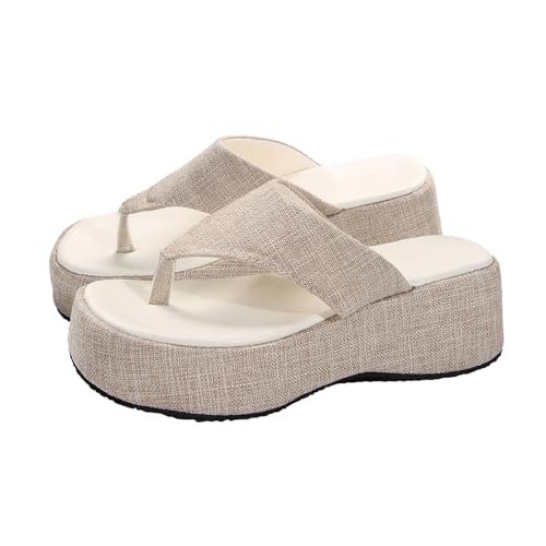 Damen Plateausandalen, Frauen Sandalen Flip Flops Zehentrenner Plattform Sandalen Hausschuhe Plateau Strandschuhe, Peep Toe Sommerschuhe, Wedges Strass Schuhe, Keilabsatz Freizeitschuhe Weiß von vejtmcc