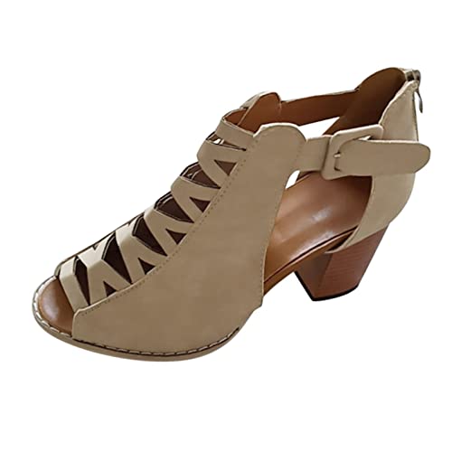 Damen RöMersandalen Mit Blockabsatz Retro RöMische Fischmaul Sandaletten - Mode Wedge Peep Toe Schnalle Sandaletten Outdoor - Stiefeletten AushöHlen Sommer Offene Schuhe Absatzschuhe von vejtmcc