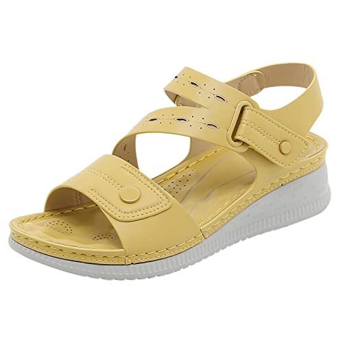 Damen Sandalen Mit FußGewöLbestüTze FußBett Sommer Sandals, Bequeme OrthopäDische Wandersandalen | RöMersandalen Outdoorsandalen Sandalen Mit Blockabsatz Strandsandalen | Elegant Flache Schuhe von vejtmcc