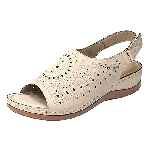 Keilsandaletten Damen OrthopäDische Sandalen Sommer Peep Toe Hausschuhe AushöHlen Freizeit Plateau Strandsandaletten, Fischmund Plateau Sandaletten, Flip Flop Mit FußGewöLbestüTze Braun von vejtmcc