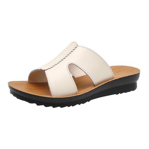 OrthopäDische Zehentrenner Sandalen Damen Fashion Einfache Flip-Flops Sommer Pu-Leder Clip -Toe Pantoffeln Atmungsaktiv & Leicht Plateau Slippers, Freizeit Strandschuhe, Sommersandalen von vejtmcc