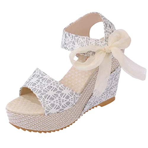 Sandalen Damen Sommer Casual Wedge Peep Toe High Heel Plattform Pantoletten - Keilabsatz Slipper Sandalen, Hausschuhe Sandalen Mit Schleife, Riemchensandalen Damen Mit Keilabsatz von vejtmcc