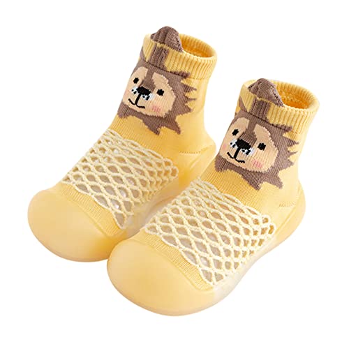 vejtmcc Baby Mädchen Tierdrucke Cartoon Socken Schuhe Kleinkind Atmungsaktives Mesh Die Bodensocken Rutschfeste Prewalker Schuhe Rutschfeste Schuhe Baby (Yellow, 18 Infant) von vejtmcc