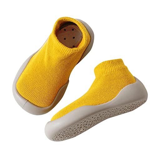 vejtmcc Babysocken und Schuhe Kinderbodensocken Frühling Baby Home Bodensocken Weiche Gummisohle Baby-Kleinkind-Schuhe gestrickt Gummistiefel Kinder Mit Licht (Yellow, 21 Infant) von vejtmcc