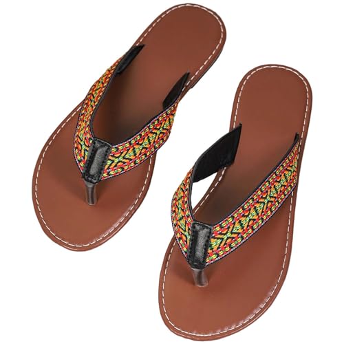 vejtmcc Damen Flip Sandale Samba Zehenpantolette Sommersandale Zehenstegsandale Mit Bunten Druck Strand Sommer Flip Flops, LäSsige Kunst Gemalt Reisekomfort Hausschuhe Slip On, Freizeitschuhe von vejtmcc