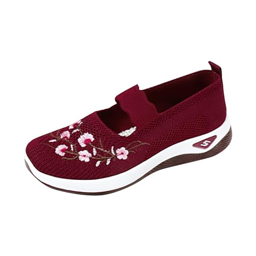 vejtmcc Damen Freizeitschuhe Damen Plus Size Schuh Handgemachte | Schuhe Mit Gestickter, Blume FüR Herbst FrüHling OrthopäDisch Atmungsaktiv Weiche Schuhe, Slip-On-Sneaker Walking Schuhe von vejtmcc