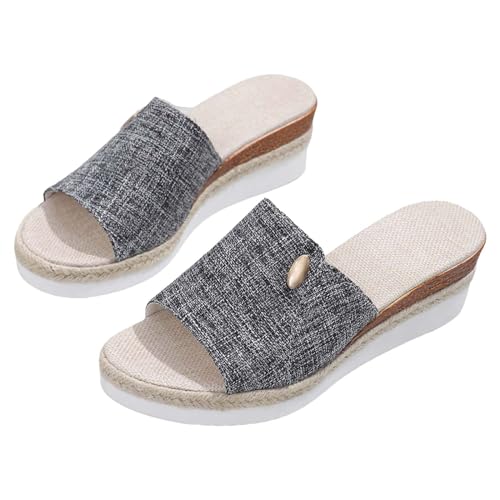 vejtmcc Damen Keilabsatz Sandalen Mode Zehentrenner Hausschuhe Flache Plattform Schlappen Strick Offene Schuhe Elegante Plateausohle Slippers Strandsandalen - RöMische Flip Flops, Sommerschuhe von vejtmcc