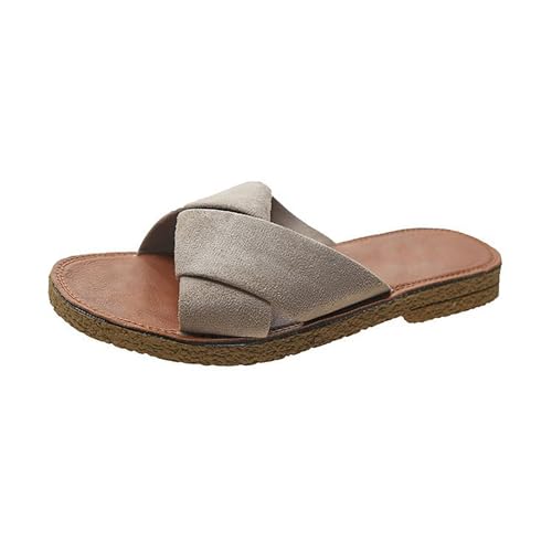 vejtmcc Damen Pantoletten - Sandalen Mit Verstellbaren Riemen - Hausschuhe - Natur Kork-Fussbett - Extra Bequem Sohle Flip Flops | Damen Sommer | Elegant, Flache Sandalen Damen Braun von vejtmcc