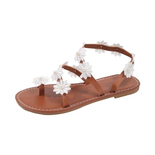 vejtmcc Damen Riemchen Flache Sandalen BöHmen Strandsandalen Elegante Lace Spitze Schmetterling Sommerschuhe RöMische Schuhe, Zehentrenner Komfortable Freizeit & Vintage Zehe Ring Gladiator Sandalen von vejtmcc