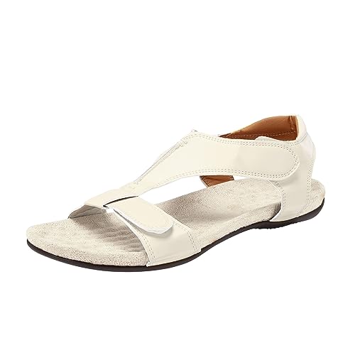 vejtmcc Damen Riemchensandalen | Frauen Sandalen | Moderate Mehrweite | Strand & Outdoor Freizeitschuhe | Offene Schuhe | Modische Flache Sandalen FüR Damen Sandalen Elegante Weiche FußBett Weiss von vejtmcc