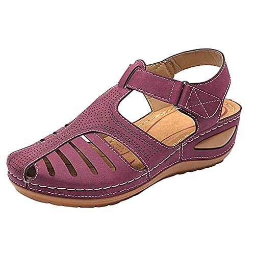 vejtmcc Damen Sandalen, Damen Schuhe Sommer Retro Outdoor RöMersandalen Geschlossene Sandalen, Hook Loop Verschluss Rutschfeste Hollow Beach Wedge Sandalen | Plateau Sandalen - Blaue von vejtmcc