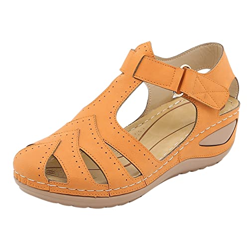 vejtmcc Damen Sandalen, Fischer Outdoor Wandern Sportschuhe Breite Verstellbare Wasserdichte BogenstüTze Sommer Echtes Leder | Geschlossene Zehe Sport & Bequem Sandalen Mit Keilabsatz von vejtmcc