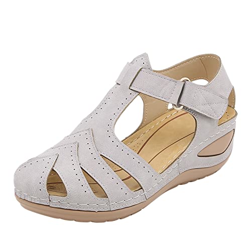 vejtmcc Damen Sandalen, Fischer Outdoor Wandern Sportschuhe Breite Verstellbare Wasserdichte BogenstüTze Sommer Echtes Leder | Geschlossene Zehe Sport & Bequem Sandalen Mit Keilabsatz von vejtmcc