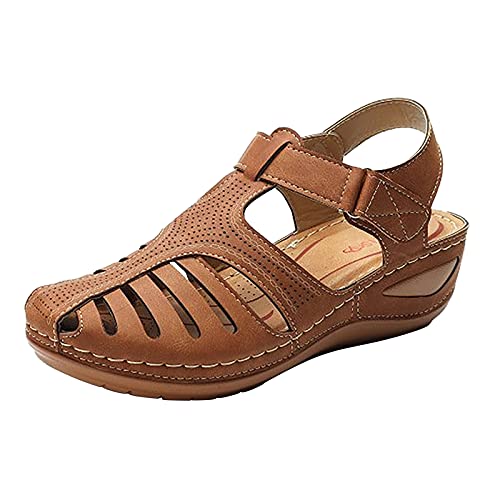 vejtmcc Damen Sandalen,Sommer Echtes Leder Geschlossene Zehe Fischer Outdoor, Wandern, Sportschuhe Breite Verstellbare Wasserdichte BogenstüTze - Mode Trekkingsandalen Outdoorsandalen von vejtmcc