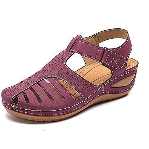 vejtmcc Damen Sandalen,Sommer Echtes Leder Geschlossene Zehe Fischer Outdoor, Wandern, Sportschuhe Breite Verstellbare Wasserdichte BogenstüTze - Mode Trekkingsandalen Outdoorsandalen von vejtmcc