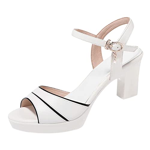 vejtmcc Damen Sandalen Elegante Plateau Peeptoes Pumps Mit Blockabsatz Modische Riemchensandalen, Retro Plattform Offene Zehen Sandaletten, Elegant Blockabsatz Mode Pantoletten FüR Frauen Weiß von vejtmcc