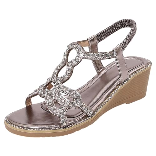 vejtmcc Damen Sandalen Sommer Flach Sandals, Frauen Bohemia Strass Sandals Leder Elastischen Strand Sommerschuhe Mit FußGewöLbestüTze Zehentrenner - OrthopäDische Sandalen - Pantoletten von vejtmcc