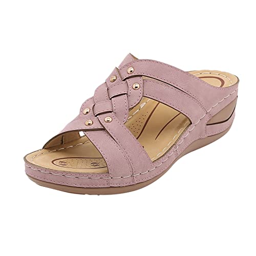 vejtmcc Damen Sommer Sandaletten RöMisch Atmungsaktiv Pantoletten Keilsandalen Freizeit Vintage Outdoor Flache Flip Flops | LäSsige Blumen Flache Hohl Sandaletten | Offene Flache Schuhe Elegante von vejtmcc