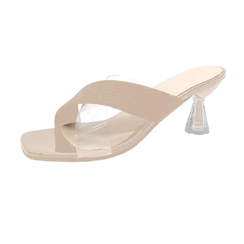 vejtmcc Damen Transparente Open Toe Pantoffeln Blockabsatz Clear Heels Sandalen Clear Strap Slip On Mules | Sexy High Heel Sandaletten | Party Abendschuhe Walking Schuhe Damenschuhe Hausschuhe von vejtmcc