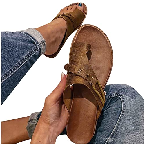 vejtmcc Damen Zehentrenner Korrektur Sandale Sommer Beach Hausschuhe, OrthopäDische Hausschuhe, Flip Flops Freizeit Vintage Sommerschuhe, Bequeme Rutschfeste Hallux Valgus Korrektur Sandale von vejtmcc