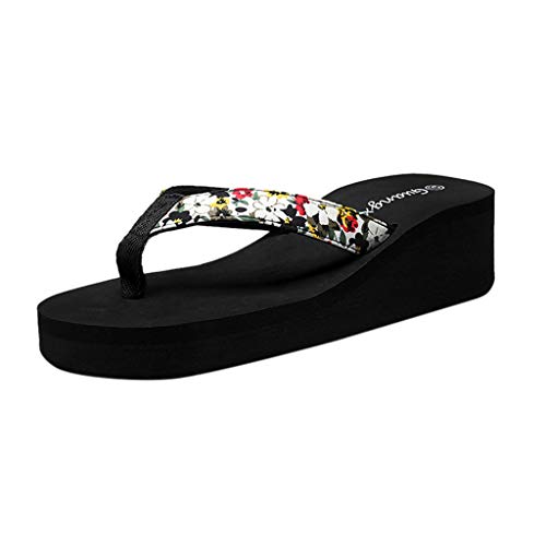 vejtmcc Flip Flops Damen Stoff Weich Yoga Matte Sandalen Leicht Badelatschen Low Wedge Sandalen Mit Blumendruck, Bequeme AnpassungsfäHige Sommer Strand Zehentrenner Meer Pool Strand Pantoletten von vejtmcc