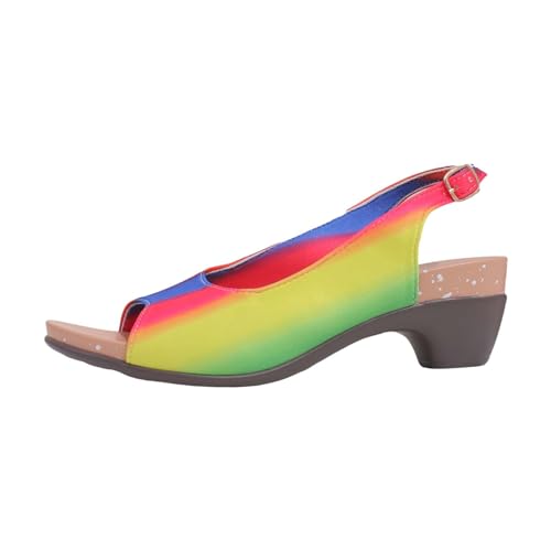 vejtmcc Frauen Slide Sandalen - LäSsige Und Bequeme Sandalen FüR FrüHling Und Sommer - Trekkingsandalen | Pantolette Komfortschuhe | Regenbogenfarbene - Hausschuhe Sandalen Sandalette von vejtmcc