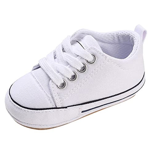 vejtmcc Frühling und Sommer Kinder Kleinkind Schuhe und Mädchen Sportschuhe Flacher Boden leichte Schnürung Leinwand lässiger Stil Leuchtende Schuhe Kinder Jungs (White, 22 Toddler) von vejtmcc