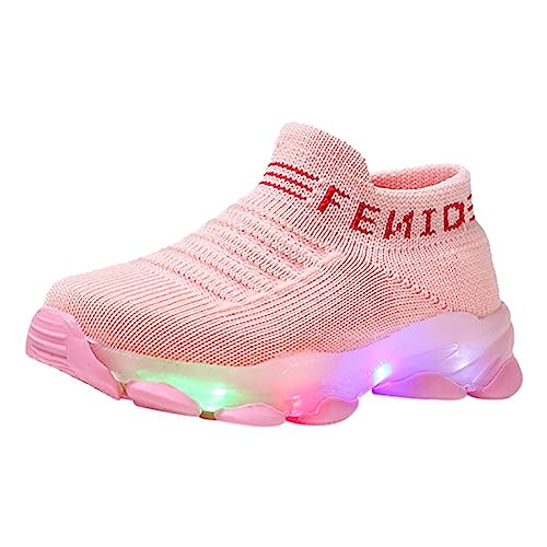 vejtmcc Führen Kinder Baby Mädchen Netz leuchtende Schuhe Socken führte Sport Brief beiläufige Baby Schuhe Turnschuhe 27 (Pink, 5-5.5 Years) von vejtmcc