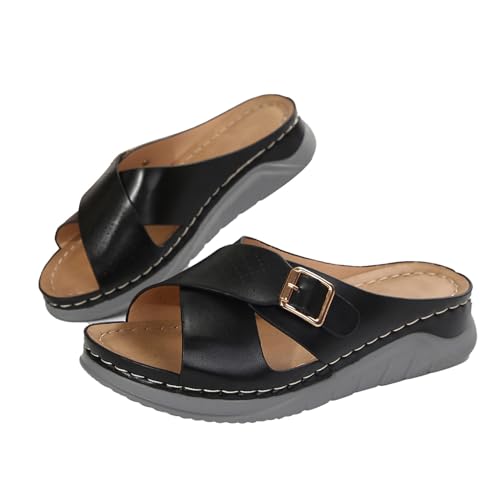 vejtmcc Hausschuhe Sommer Damen Slipper Pantoffeln Puschen Cross-Tied Flacheschuhe Rutschfest Strandschuhe, FußBett Badelatschen Bequem Sandalen Sommerschuhe, OrthopäDische Freizeitschuhe Weiß von vejtmcc