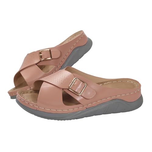 vejtmcc Hausschuhe Sommer Damen Slipper Pantoffeln Puschen Cross-Tied Flacheschuhe Rutschfest Strandschuhe, FußBett Badelatschen Bequem Sandalen Sommerschuhe, OrthopäDische Freizeitschuhe Weiß von vejtmcc