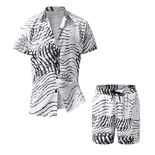 vejtmcc Hemd Herren Sommer Hawaii Mit Hose MäNner Kurzarmhemd Und Kurze Hose Set Strand Outfit Sommerhemd FüR Mann Leicht - Atmungsaktiv Blumenmuster - Strand 2 Teiler Festival Party Hemd Sets von vejtmcc