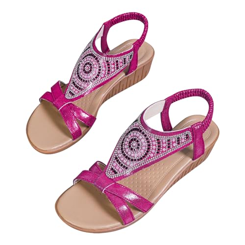 vejtmcc Keilsandalen FüR Frauen Elegante Sommer Strass Glitzer Offene Zehenpartie LäSsige KeilabsäTze Sandale | Bequem Niedlich Strandschuhe | Strass-Bling | Flache KnöChelriemchen von vejtmcc