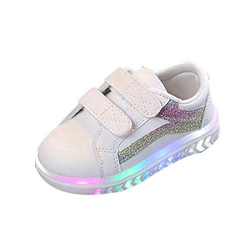 vejtmcc Kinder Kind Baby Mädchen gestreifte Bling Flache führte leuchtende Sport Sneaker-Schuhe Socken Schuhe (Multicolor, 25 Toddler) von vejtmcc