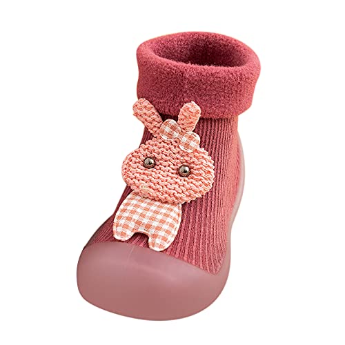 vejtmcc Kinder Kleinkind Baby Mädchen Solide Warm Stricken Weiche Sohle Gummischuhe Socken Pantoffel Strumpf Ballettschuhe Mädchen (Red, 26-27) von vejtmcc