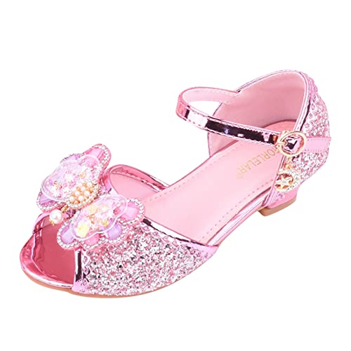 vejtmcc Kinderschuhe mit glänzenden Sandalen Prinzessin Schuhe Bogen High Heels zeigen Prinzessin Schuhe Baby Sommer Schuhe (Pink, 29.5 Little Child) von vejtmcc