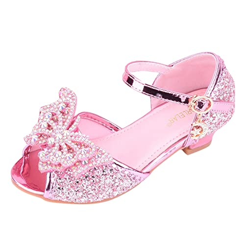 vejtmcc Kinderschuhe mit glänzenden Sandalen Prinzessin Schuhe Bogen High Heels zeigen Prinzessin Schuhe Ledersandalen Männer (Pink, 28 Little Child) von vejtmcc