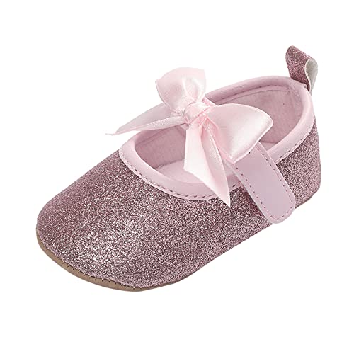 vejtmcc Kleinkind Kinder Baby Mädchen Soild Farbe Bowknot Princress Schuhe Weiche Sohle Der Boden Barfuß rutschfeste Erste Prewalker Schuhe Winterbabyschuh (Pink, 0-6 Months) von vejtmcc