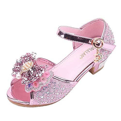 vejtmcc Kleinkind Kinder Mädchen Perlen Schmetterlingsknoten einzelne Prinzessin Schuhe Sandalen Ballerina Schuhe 22 (Pink, 11Years) von vejtmcc