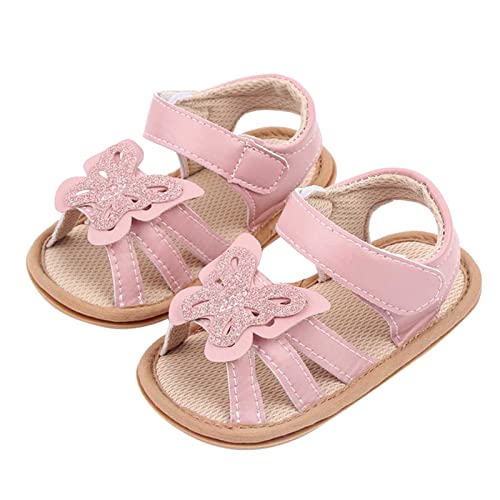 vejtmcc Kleinkind Mädchen Offene Zehenschuhe Erste Schuhe Sommer Kleinkind Paillette Schmetterling Flache Sandalen Sandalen Mädchen 22 (Pink, 22 Infant) von vejtmcc