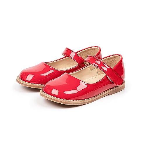 vejtmcc Kleinkind Mädchen Prinzessin Schuhe Englisch Kleine Schuhe Frühling Und Einzelne Schuhe Weiche Sohle Student Schuhe Kinderschuhe (Red, 25.5 Toddler) von vejtmcc