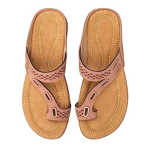 vejtmcc Komfortable Damen-Pantoletten Aus Leder, Praktische Arbeitsschuhe Bequeme Hausschuhe Flip-Flops Elegant Freizeit Pu-Leder Vintage | Pantoffeln LäSsige FußBett | Leicht Strandsandaletten von vejtmcc