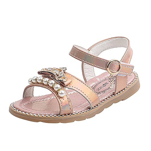 vejtmcc Mädchen Sandalen Flache Perle Kinderschuhe Große Kinder Strandschuhe Mädchen Prinzessin Schuhe Kinder 38 (Pink, 22 Toddler) von vejtmcc