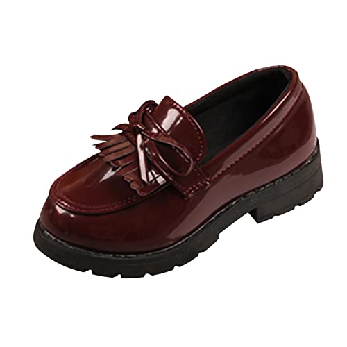 vejtmcc Mädchen Slip On Loafer Quaste Bow Schule Kleid Schuhe für Mädchen Junge Sportschuhe 24 (Wine, 27) von vejtmcc