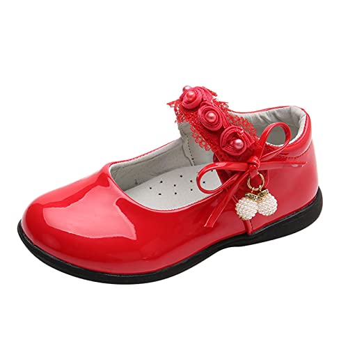 vejtmcc Mädchenschuhe Kleine Lederschuhe Einzelschuhe Tanzschuhe Mädchen Performance Schuhe Halbschuhe Mädchen 35 (Red, 27 Toddler) von vejtmcc