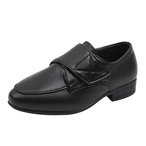 vejtmcc Mode Kinder Lederschuhe Niedriger Absatz Einfarbig Hakenschlaufe Slip On Bequeme Performance Abendschuhe Herren Regenstiefel (Black, 30 Little Child) von vejtmcc