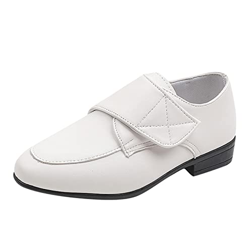 vejtmcc Mode Kinder Lederschuhe Niedriger Absatz Einfarbig Hakenschlaufe Slip On Bequeme Performance Abendschuhe Herren Regenstiefel (White, 33.5 Big Kids) von vejtmcc