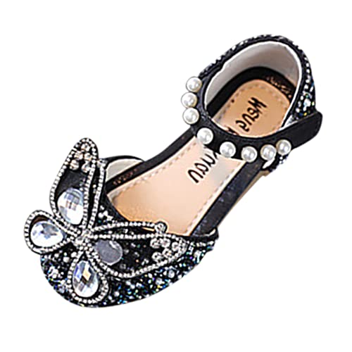 vejtmcc Mode Sommer Sandalen Kleid Leistung Tanzschuhe Strass Cartoon Schmetterling Form Pailletten Perle Hakenschlaufe Sandalen Für Kinder (Black, 28.5 Little Child) von vejtmcc